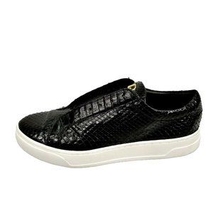 Donna Karan Caya Slip On Sneakers Black Shoes Size 7 Snake Print Patent Leather